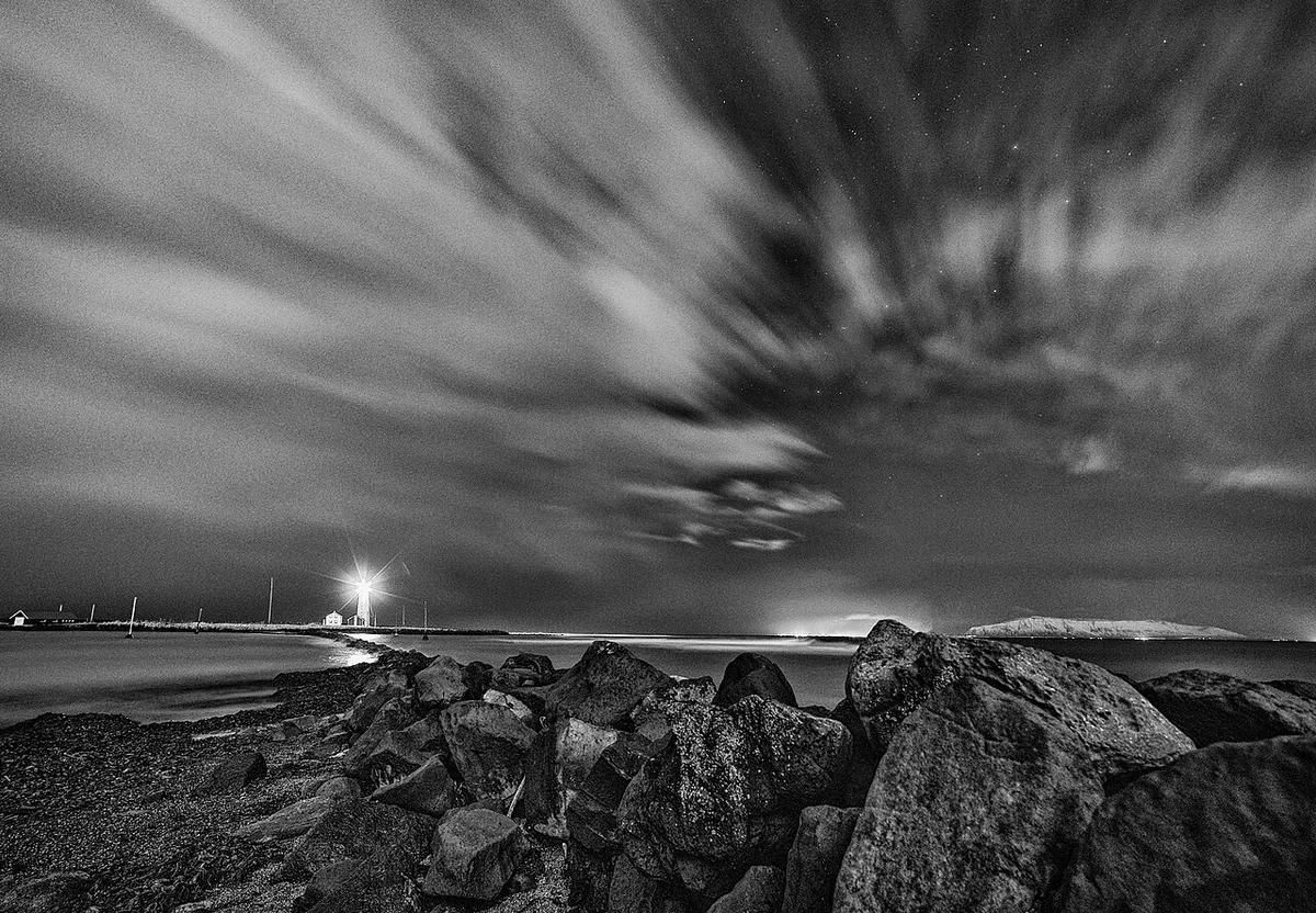Grótta lighthouse at sunset on the Seltjarnarnes peninsula, Reykjavík, Iceland — 2