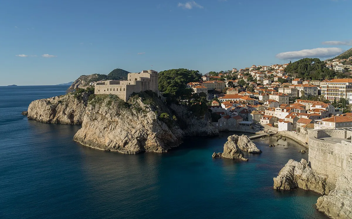 Aerial view of Dubrovnik Old Town walls and terracotta rooftops, Croatia — 2