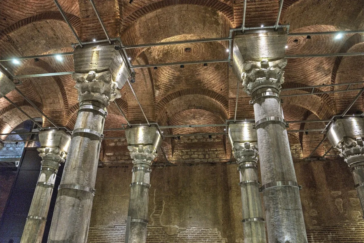 Stone columns inside the Serefiye Cistern in Istanbul, Turkey — 2