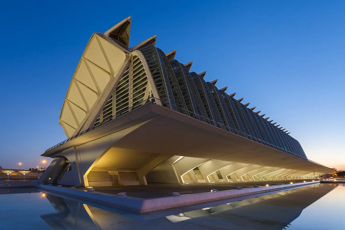 Illuminated streets and landmarks in Valencia at night, Spain — 2