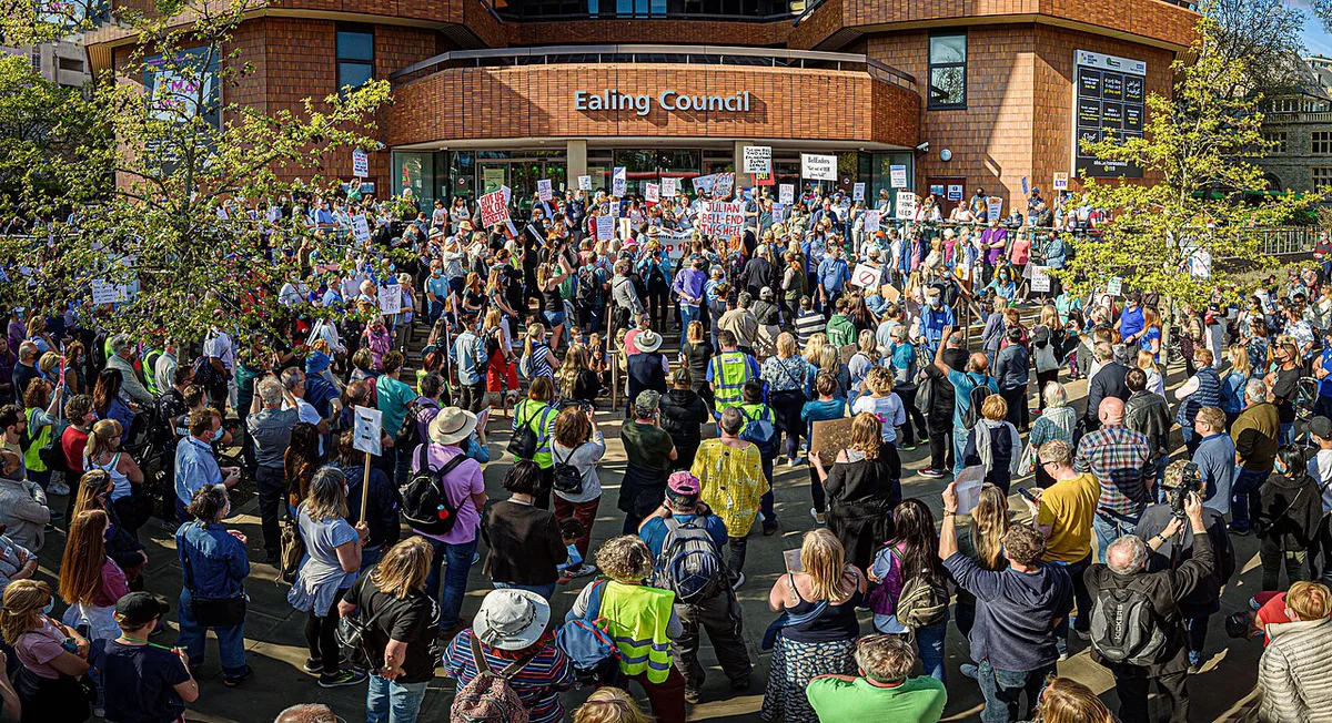Anti Low Traffic Neighbourhood Demonstrators Protest Outside Ealing Council HQ (51138107615) — 2